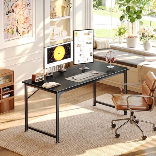 PRAISUN 47 Inch Computer Desk, Office Desk, Spacious Desktop, Black