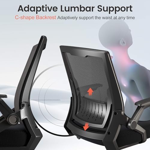 GTPLAYER Ergonomic Office Chair with Flip-up Armrests Executive Computer Chair for Home Office, Breathable Mesh & Comfy Lumbar Support, Pack of 2, Black