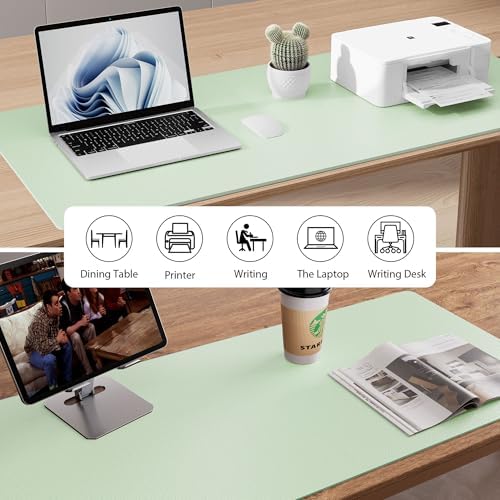 Aothia Faux Leather Desk Mat - Non-Slip PU Leather Desk Blotter, Waterproof Writing Surface, Large Desk Pad for Office & Home (Aqua, 55" x 24")