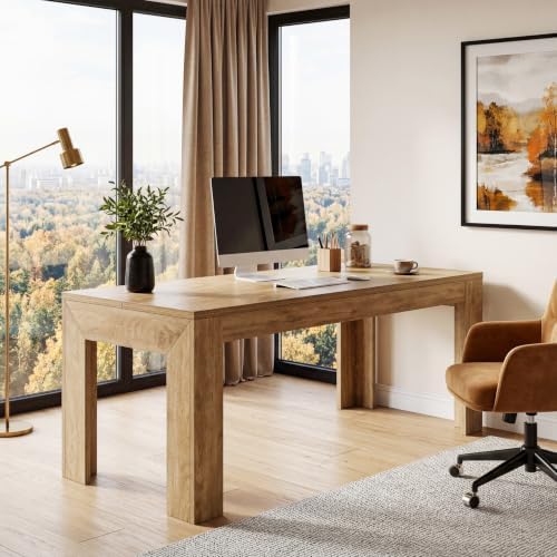 Tribesigns 63" Modern Home Office Desk, Wooden Computer Desk, Light Brown