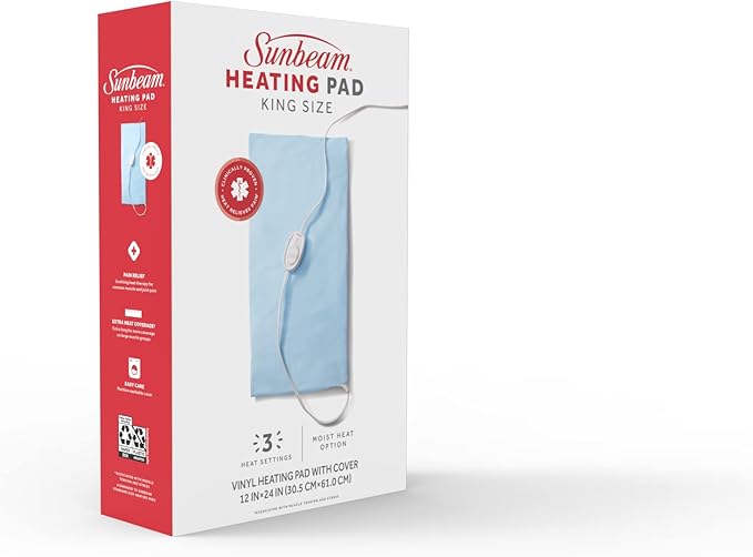 Sunbeam XL Heating Pad for Back Neck and Shoulder Pain Relief with Sponge for Moist Heating Option Extra Large 12 x 24 Blue,(Pack of 6)