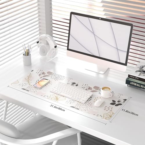 QiyI PU Leather Large Mouse Pad, Office Decor, 31.5" x 11.8", Boho Botany