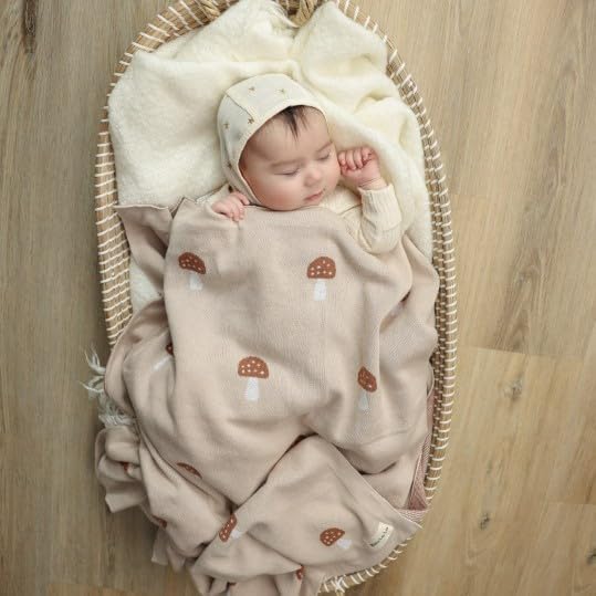 Mushroom Baby Blanket for Boys 100% Cotton Buttery Soft Cozy Receiving Swaddle Crib Stroller Blanket for Shower Gift Registry for Newborns, Infants, Toddlers (Mushroom - Blue)