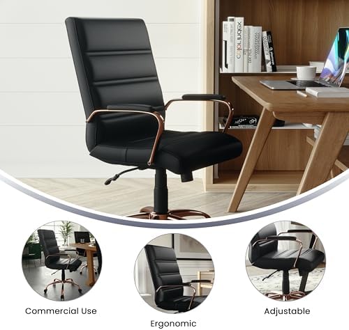 Flash Furniture Mid-Back Black LeatherSoft Executive Swivel Office Chair with Rose Gold Frame and Arms