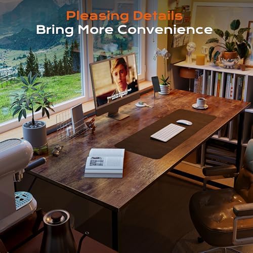 PRAISUN 55 X 24 Inch Computer Desk with Deeper Desktop, Gaming Office Writing Work Desk for Home Office, Study, Bedroom, Work from Home, Metal Frame, Rustic Brown