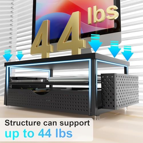 gianotter Desk Organizers and Accessories, Monitor Stand with Drawer and 2 Pen Holder, Desktop Organizer Suitable for Offices and Dormitories (Matte Black)