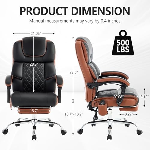 Massage Office Chair 6 Points 500lbs with Footrest,Reclining Desk Chair with Vibration Heat,Executive Big and Tall Chairs for Heavy People,Adjustable Height Ergonomic Black