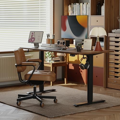 Agilestic 63*24 Inch Height Adjustable Electric Standing Desk, Dark Walnut