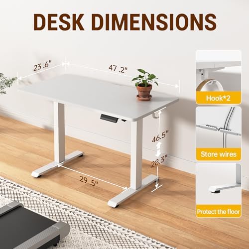 Veken 47.2 Inch Large Electric Standing Desk, Gaming Table, White