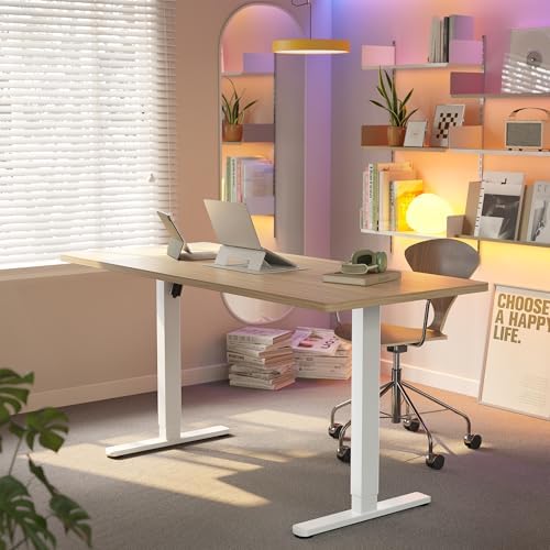 HUANUO 71x30 Inch Electric Standing Desk, Height Adjustable, Light Walnut