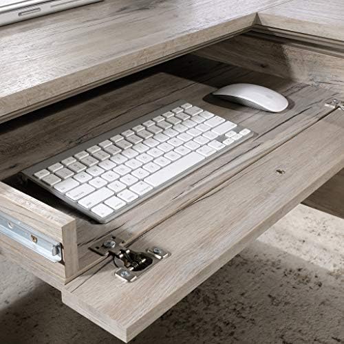 Sauder Palladia L Shaped Desk with Drawers, Office Desk with File Cabinet Storage, Cable Management, Keyboard Tray, in Split Oak finish