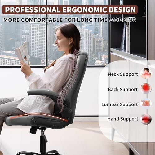 PU Leather Office Chair Swivel Lumbar Support for Short People Grey