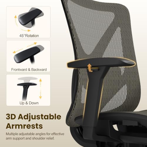 Ergonomic Office Chair, Mesh Computer Desk Chairs with BIFMA X5.1 Certified, Adjustable Lumbar Support, 3D Arm, Tilt Back, Wide Seat, Comfy Swivel Work Task Chair for Company and Home (Apricot Mist)