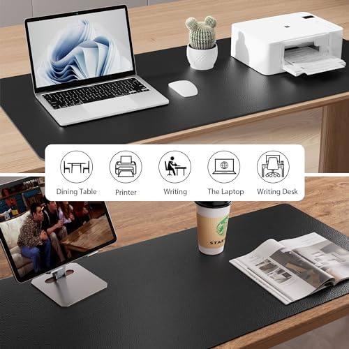 Aothia Faux Leather Desk Mat - Non-Slip PU Leather Desk Blotter, Waterproof Writing Surface, Large Desk Pad for Office & Home (Black, 55" x 24")