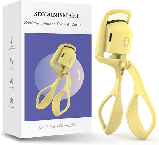 Heated Eyelash Curler, Fast 5s Heat up, 24 Hours Long Lasting, Rechargeable Electric Lash Curler, Temperature Control, Safe Anti-Burn Eye Lash Curler, Quick Natural Curling Lashes (Yellow)