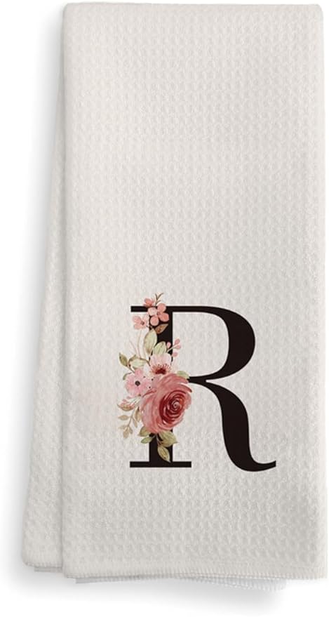 Kitchen Towel, Mode Monogram Letter R Kitchen Towel Dish Towel for Kitchen Dinning Bathroom, Waffle Kitchen Towel 16x24 Inches, DS105