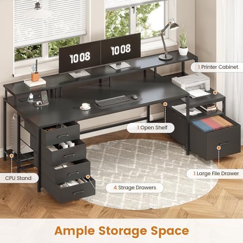 SEDETA 75'' Large Home Office Desk with 5 Drawer, Power Outlet, File Drawer