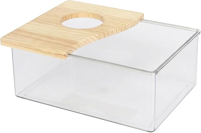 Hamster Sand Box, Wooden Cover Clear Acrylic Hamster Dig Box for Small Pets - Saves Space, Easy to Clean, Stable Container for Hamsters, Gerbils, Mice, Indoor Use