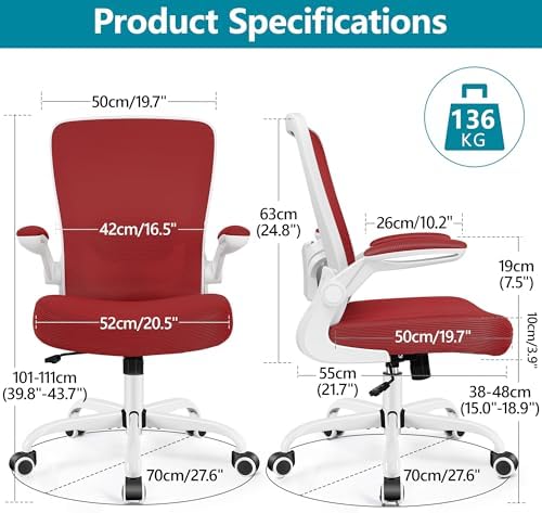 FelixKing Office Chair, Ergonomic Desk Chair Breathable Mesh Chairs Adjustable High Back Lumbar Support Flip-up Armrests, Executive Rolling Swivel Comfy Computer Chairs Home Office Fire Brick