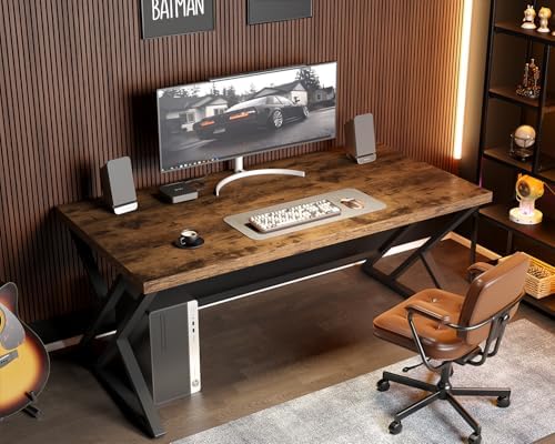 LVB 55 Inch Computer Office Desk Metal & Wood Writing Desks Rustic Brown