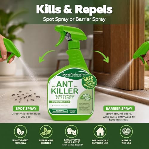 Ant Killer – Indoor & Outdoor Ant Killer Spray for Carpenter, Pavement & Little Black Ants – Peppermint Oil Ant Spray & Ant Repellent for Home – Safe Around Kids & Pets (32oz)