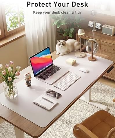 Aothia Faux Leather Desk Mat - Large Mouse Pad, Non-Slip PU Leather Blotter, Waterproof Writing Surface for Office and Home (Pale Lavender White, 42" x 17")