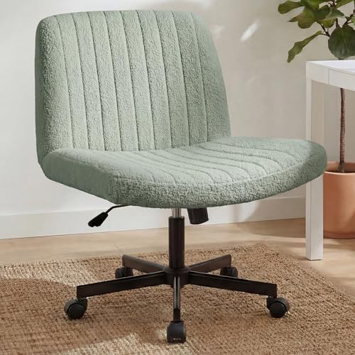 Orange Factory Criss Cross Chair with Wheels, Wide Vanity Seat, Green Teddy