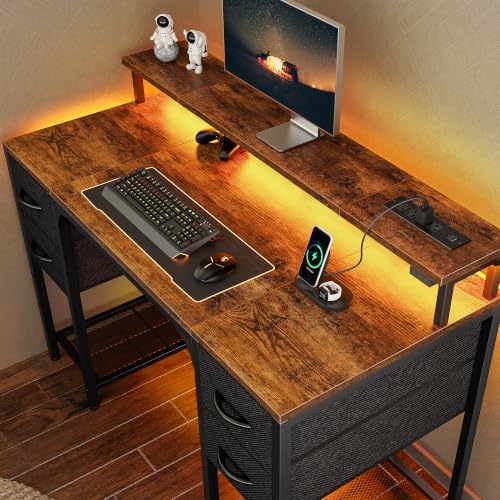 Huuger 47 inch Computer Desk with Power Outlets & 4 Drawers