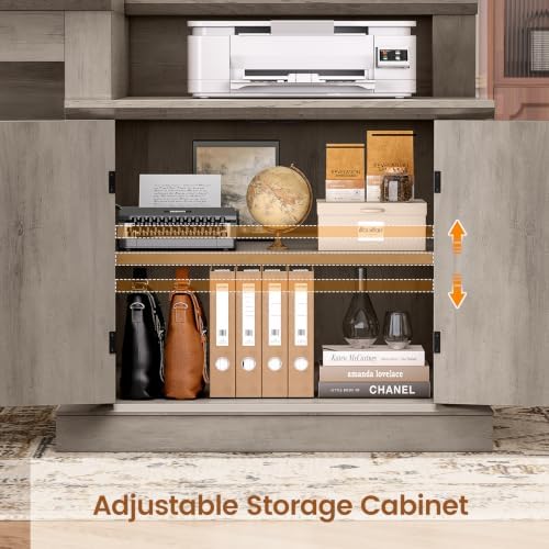 SEDETA Farmhouse 70.9" Executive Desk, Home Office Desk with File Drawers and Storage Cabinet, Computer Desk with Power Outlet for Home Office, Work Study Writing, Gray
