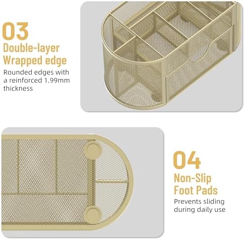 SUPEASY Mesh Desk Organizer, Desk Accessories & Workspace Organizers with Drawers, Pencil Holder for Desk with 9 Compartments for Office Suppliess, 8.6 x 4.3 x 4.1 Inch, Yellow