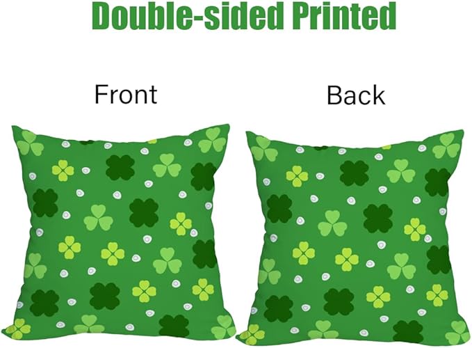 Fukeen 2 Pack Waterproof St Patrick’s Day Pillow Covers 20x20 Inch Lucky Clover Shamrocks Green Leaves Holiday Throw Pillow Cases Spring Farmhouse Decorations Cushion Cover Double Sided
