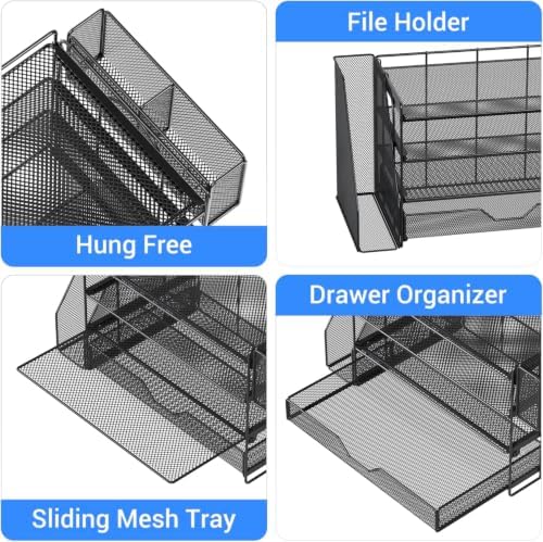 OPNICE Desk Organizers and Accessories, 4-Tier Desktop File Organizer with Drawer and Pen Holders, Office Desk Accessories Workspace Organizers for Office Supplies (Soft Black)