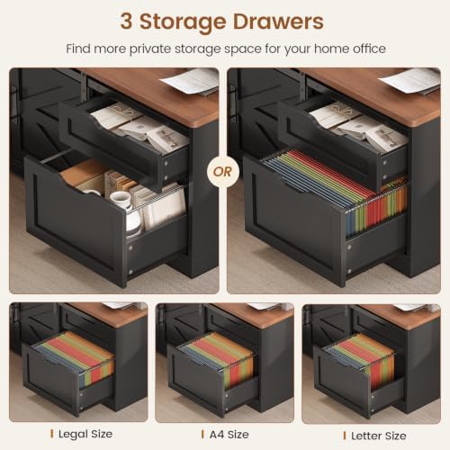 SEDETA Farmhouse L Shaped Executive Standing Desk with Storage Drawers