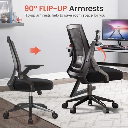 GTPLAYER Ergonomic Office Chair with Flip-up Armrests Executive Computer Chair for Home Office, Breathable Mesh & Comfy Lumbar Support, Pack of 2, Black