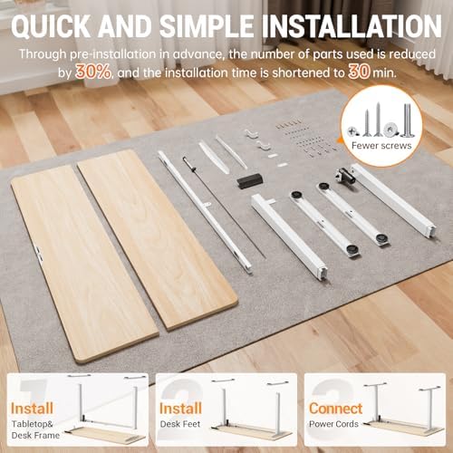Veken 55 Inch Large Electric Standing Desk, Gaming Table, Nature