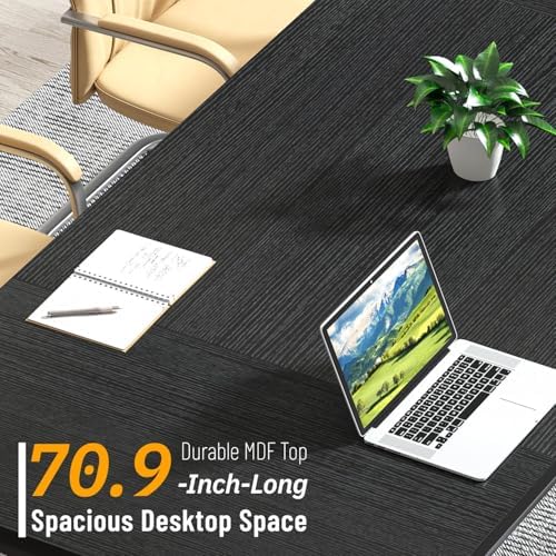FOLUBAN 70.9" Black Computer Desk, Modern Home Office Desk, Large Gaming Workstation Executive Desk with Z-Shaped Legs, 2 Person Large Study Writing Table for Bedroom
