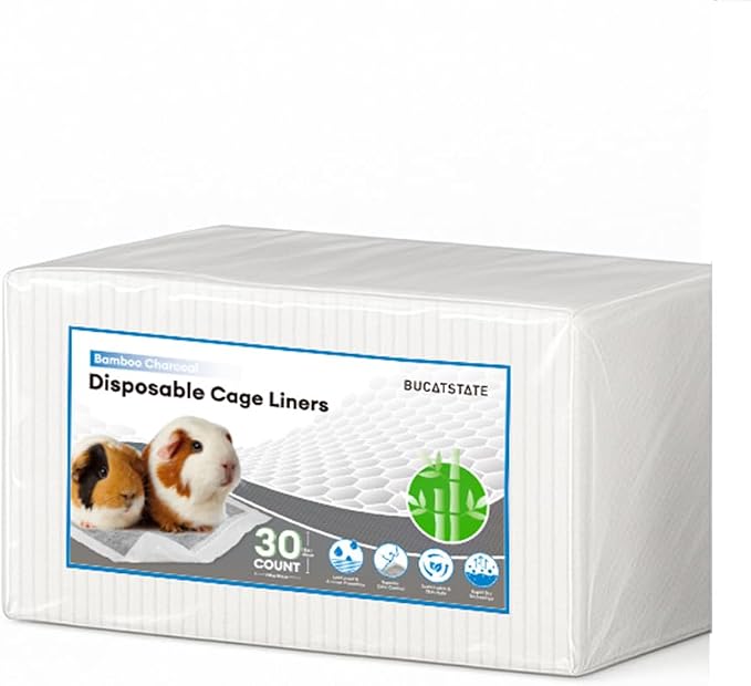 BUCATSTATE 29 Count Disposable Guinea Pig Cage Liners, Super Absorbent Guinea Pig Bedding, Bamboo Charcoal Odor Control Pee Pads for Rabbits, Ferrets and Small Animals (18''x24'')