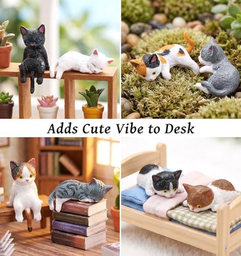 10 Pcs Cat Computer Monitor Decor, Mini Little Cats for Computer Monitor Resin Figurines, Cute Dashboard & Desk Decorations (3.9 x 2.3 in)