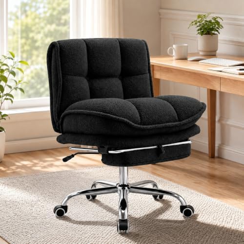 Criss Cross Office Chair, Cross Legged Armless Chair with Footrest