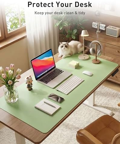 Aothia Faux Leather Desk Mat - Large Mouse Pad, Non-Slip PU Leather Blotter, Waterproof Writing Surface for Office and Home (Foam Green, 42" x 17")
