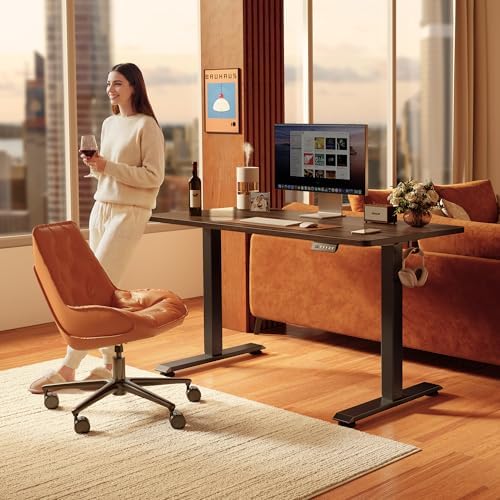 FEZIBO Standing Desk 48 × 24 Inch Electric Height Adjustable, Black Walnut