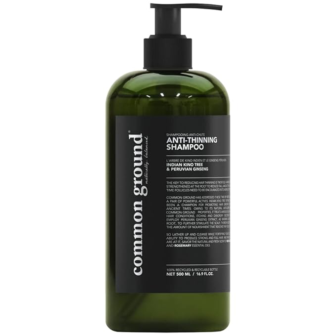 Common Ground Natural Anti-Thinning Shampoo, Sulphate, Paraben & Cruelty Free, Vegan, Plant-Based, Bergamot & Rosemary Scent, Kino Tree & Ginseng DHT Blockers, for All Hair Types, Men & Women