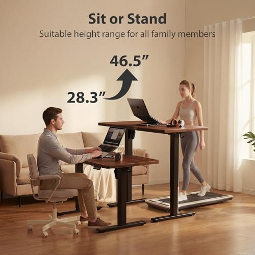 Cubiker Standing Desk, 48x24 Inches Sit Stand Home Office Desk, Electric Stand up Desk, Adjustable Desk with Splice Board, Black Frame/Black Walnut Top