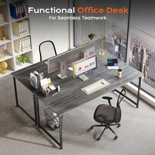 PRAISUN 55 X 24 Inch Computer Desk with Deeper Desktop, Gaming Office Writing Work Desk for Home Office, Study, Bedroom, Work from Home, Metal Frame, Grey