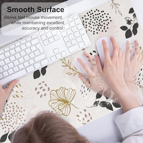 QiyI PU Leather Large Mouse Pad, Office Decor, 31.5" x 15.7", Boho Botany