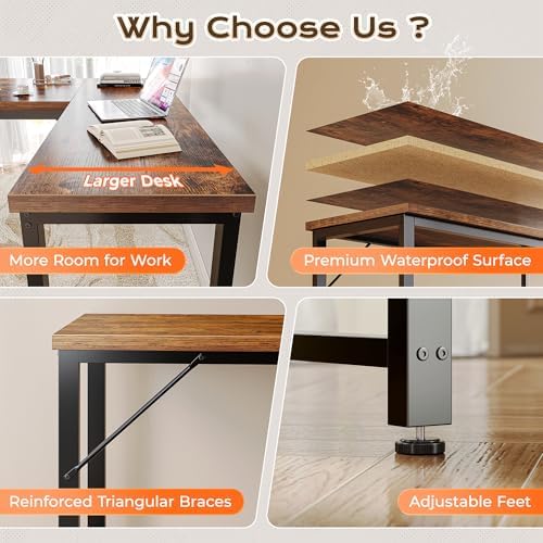 Huuger 63 Inch L Shaped Desk with 0.95 Inch Thicker Desktop
