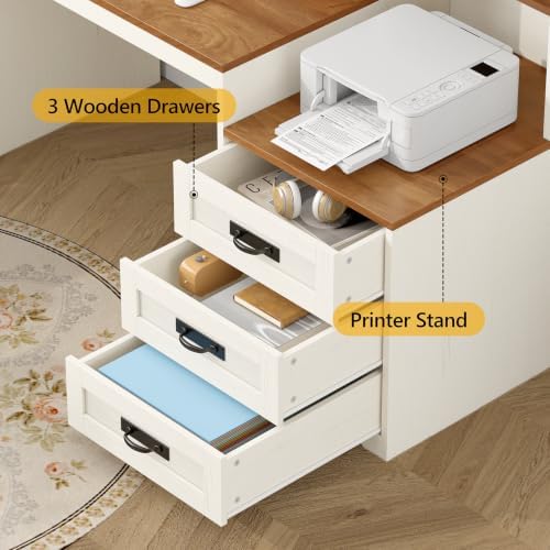 65" Farmhouse Computer Desk with Drawers and Printer Stand for Home Office