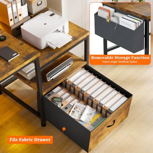 EnHomee 56.5" Office Desk with Drawers & Printer Space for Home Work,Brown