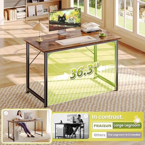 PRAISUN 40 Inch Computer Desk, Office Desk, Spacious Desktop, Rustic Brown