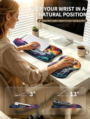 2-in-1 Set, Ergonomic Keyboard Stand with Wrist Rest and Mouse Pad with Wrist Support, Memory Foam for Carpal Tunnel Pain Relief, Improves Wrist Typing Posture, Starry Sky